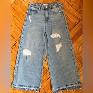 ZARA Kids Wide Leg Jeans Girls Size 11-12 Light Wash Distressed Denim